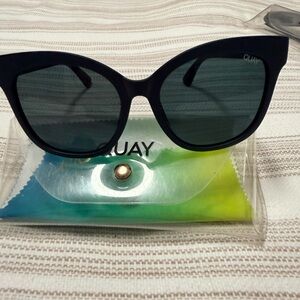 Quay Australia Black Cat-Eye Sunglasses with Dark Green Lenses